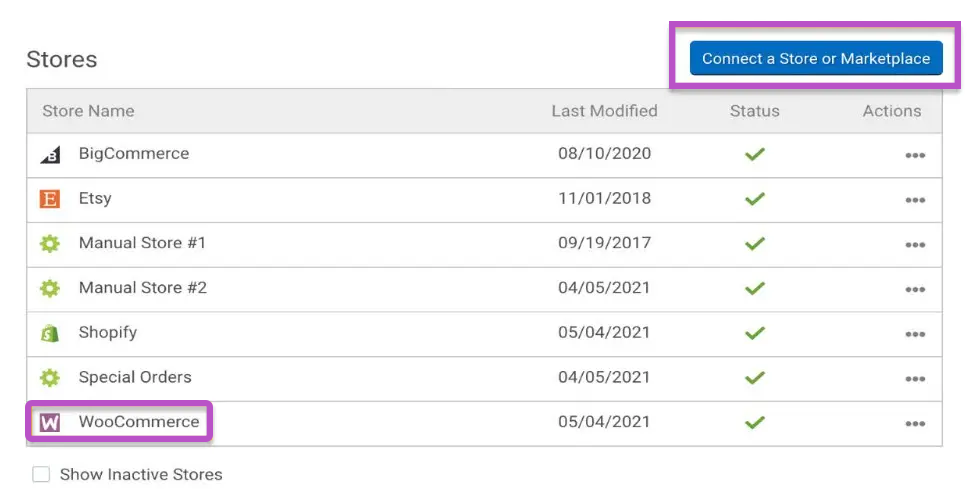 • Click Connect a Store or Marketplace, then select WooCommerce.